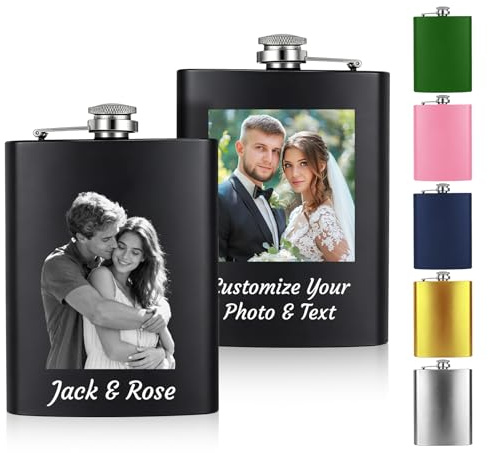 Flasque personnalisée gravée 6 oz en acier inoxydable, cadeau pour hommes et femmes, garçons et demoiselles d'honneur, idéal fête des pères, mariage, anniversaire (photo)