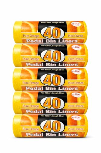 e-lite® Bolsas de basura con pedal perfumadas de color naranja, 20 L, 200 bolsas (5 rollos x 40 bolsas), bolsas de basura resistentes