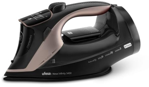 Ufesa Plancha de Vapor Nova Infinity 3450W, Golpe de Vapor 300g, Vapor Continuo 70g/min, Suela Cerámica DualGlide, Sistema Antical 3 en 1, Antigoteo, Bomba de Agua, Depósito 350ml, Planchado Vertical