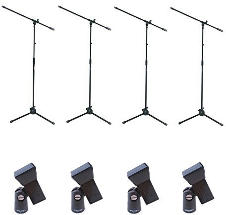 Proel RSM180 - Asta microfonica a giraffa in Nero Opaco + Proel APM30 - Pinza reggi microfono per contenere microfoni del diametro centrale, compreso tra 20-32 mm, Nero. Kit da 4 unità.