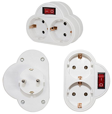 Regleta de 2 enchufes Conector doble con interruptor enchufe 2 schukostecker Bayram® Atra – Regleta para 3 enchufes Geprüft Seguridad