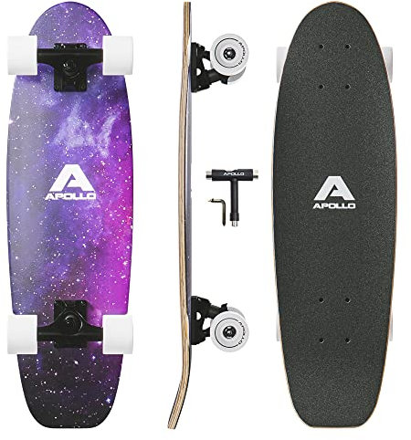Apollo Mini-Longboard | Midi Cruiser als Komplett-Board, 70cm (30x8) | wendiges Kick Tail Mini Longboard aus Holz im Vintage Skateboard-Style | Longboard Erwachsene mit High Speed ABEC 9 Kugellagern