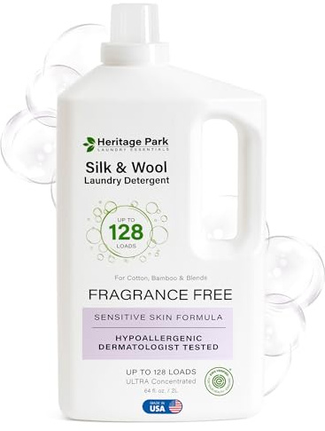 Heritage Park doftfritt silke och ull, allergivänligt, pH-neutralt tvättmedel - hudläkartestat, känsligt hudvänligt, Enzymfritt, koncentrerat upp till 128 laster (64 fl oz)