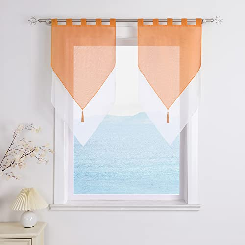 ESLIR Scheibengardinen Modern Bistrogardine küche Gardinen mit Schlaufen Transparent Vorhänge Voile Orange BxH 60x120cm 2 Stück
