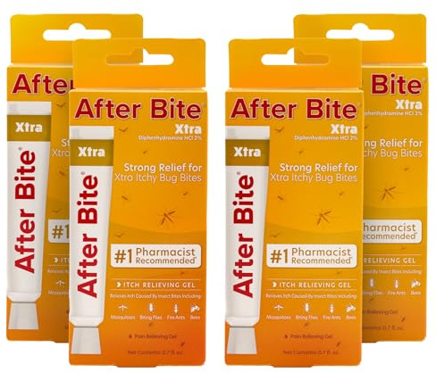 After Bite Xtra Formula - Itch Relief with Diphenhydramine HCl - Ideal for Mosquito & Fire Ant Bites, Bees & More - Portable Gel Formula - 0.7 oz (4 Pack)