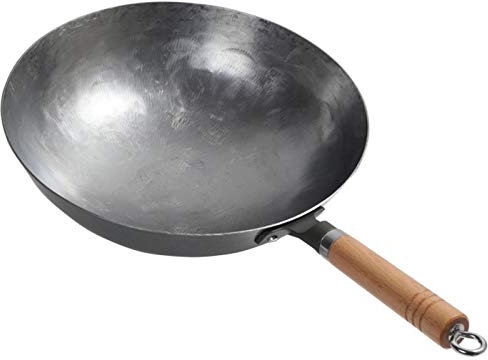 Vinbcorw Wok De Fer, Alios Asiatique, Nourriture Wok Ca, Grand Wok Et Manche En Bois, Revêtement Anti-Adhésif, Chinois Pour Le Gaz, Le Wok Original Avec Manche En Bois,A,34cm