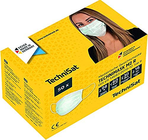 TechniSat TECHNIMASK M2 R - Medizinische Gesichtsmaske (Mund- und Nasenschutz, 3-lagige Einwegmaske aus hochwertigem Meltblown Vlies/Gesichtsmasken Made in Germany) 50 Stück