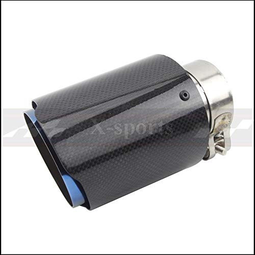 Auspuffblende Autokohle Faser glänzend Auspuffanlage Schalldämpfer Rohrspitze Gerade universelle blaue rostfreie Schalldämpfer Dekorationen for Akrapovic Auspuff Endrohr (Color : 54mm 89mm)