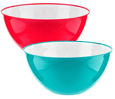 HOMESHOPA Large Salad Bowl Set of 2 Pink & Blue 25cm, Unbreakable & Lightweight Reusable Plastic Serving Bowls, Microwave, Dishwasher & Freezer Safe, BPA Free Kitchen Tableware Big Mixing Bowls