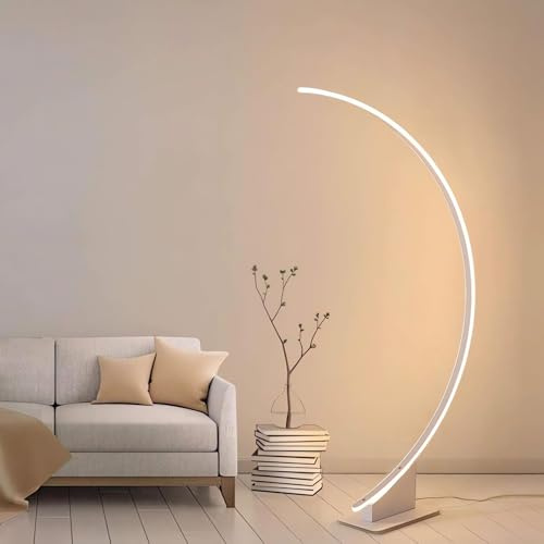 LANMOU LED Stehlampe Dimmbar mit Fernbedienung, Modern LED Bogenlampe mit Fernbedienung Stehleuchte für Wohnzimmer Schlafzimmer, Warmweiß Licht Atmosphäre Licht, Weiß