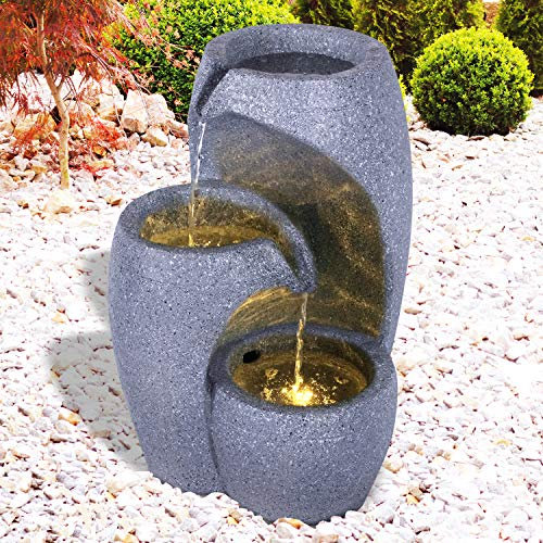 Gartenbrunnen Brunnen Zierbrunnen Zimmerbrunnen Springbrunnen Brunnen mit LED-Licht 230V Wasserfall Wasserspiel für Garten, Gartenteich, Terrasse, Balkon Sehr Dekorativ (7-GB021115-5)