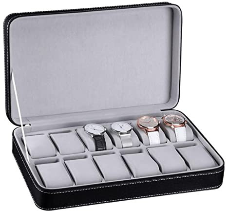 Guolich Scatola Portaoggetti per Orologi Custodia per Espositore per Gioielli in Pelle PU Organizer per Collezione di Gioielli con Cerniera (12 Slots)
