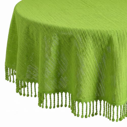 Tischdecke Outdoor Wetterfest Rund - Gartentischdecke Rund 160 cm Grün | Rutschfest & UV-Beständig in 7 Farben mit Fransen - Weichschaum PVC Tischdecke Abwaschbar & Waschbar bei 30°C