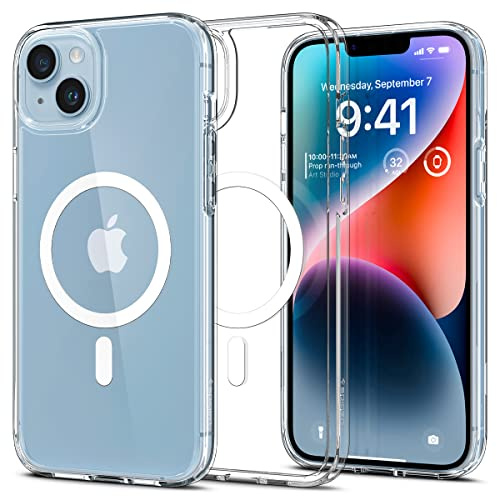 Spigen Ultra Hybrid MagFit Case for iPhone 14, Compatible with MagSafe Accessories [Anti-Yellowing] [Military-Grade Drop Protection] - Clear White