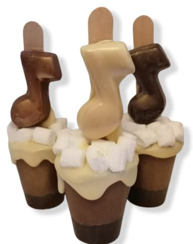 Music Note Set of 3 Hot Chocolate Stirrers Spoons Sticks with Marshmallows and Note. Gourmet Chocolate Spoon for Stirring. Handmade Individually Wrapped Gift for Chocolate Lovers