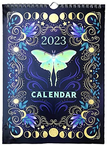 Hitburu Mörk skog månkalender 2023, månkalender 2023 månfaser, familjekalender 2023, med 12 originella illustrationer, fashjul astrologi konst dekoration