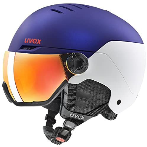 uvex Wanted Visor - robuster, stylischer, optimal belüfteter Skihelm mit beschlagfreiem Visier für Damen und Herren - Purple bash-White matt - 58-61 cm