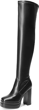 DREAM PAIRS Women's Platform Chunky Knee High Gogo Boots,Black,9