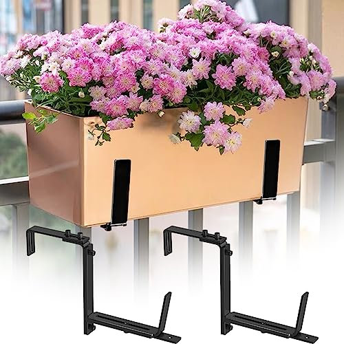 Reheyre 2Pcs Wall-Mounted Flower Plant Pot Support Holder, Hanging Flower Pot Stand, Adjustable Planter Box Brackets, Metal Iron Wall Planter, Wall Hanging Basket Holder Hanger Hooks Black 1