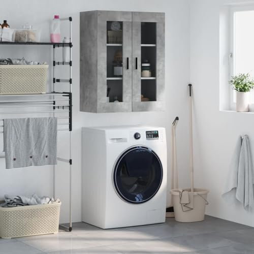 FIRBNUS Mueble de pared gris hormigón, 69,5 x 34 x 90 cm, gabinetes de pared para colgar en la cocina de baño suspendido, mueble de baño para ahorrar espacio, estantería de pared suspendida, armario