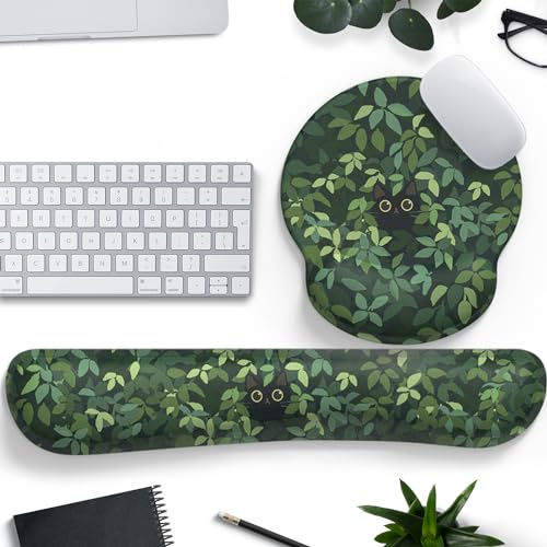 Niedliches ergonomisches grünes Mauspad mit Katzen-Handgelenkstütze, [20% größer] Handgelenkauflage, Gel, Anime, Kawaii, 3D, grüne Büropflanzen, Mauspads, Tastaturen, Silikon-Handgelenkpolster,