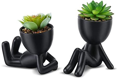 Sonhomay Mini plantas suculentas falsas con macetas de cerámica en forma humana, mini plantas artificiales en maceta para decoración del hogar, oficina, baño, dormitorio