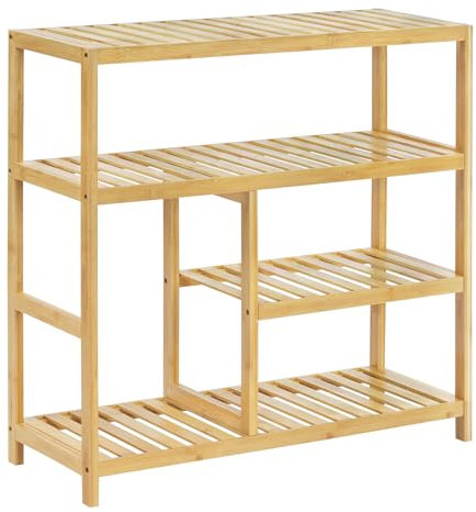 WOLTU Schuhregal Schuhablage aus Bambus mit 4 Ebenen, Schuhaufbewahrung platzsparend, Schuhständer offen, Regal für Schuhe Flur Wohnzimmer Badezimmer, 68x68,5x26 cm