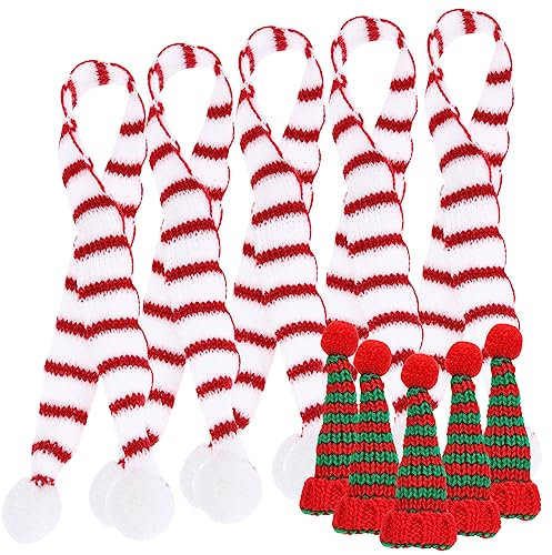 UPKOCH 5sätze Mini-strickmütze Mit Bommel Aus Hochwertigem Material Weihnachtsdekor Für Weinflaschen Miniatur-weihnachtsmützen in Leuchtenden Farben Strickset Mit Mini-schals Für Weihnach