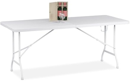 Relaxdays Gartentisch klappbar, HxBxT: 73 x 180 x 74 cm, Kunststoff, weiß | Campingtisch