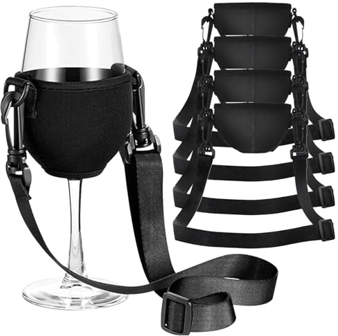 Drink Holder 4pcs Wine Glass Holder Necklace 7.9'' Fabric Comfortable & Portable Wine Glass Holder with Adjustable Strap 19-38'' Drink Holder for Picnic Wedding Party, Medium