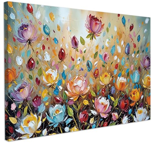 CHDITB Vintage Blumen Wanddeko,Bunte Abstract Leinwand Wandbilder XXL,Abstract Blumen Wandkunst,Bunte Bilder Schlafzimmer,Farbenfrohe Poster Wohnzimmer Schlafzimmer Wohnung(59x39cm)