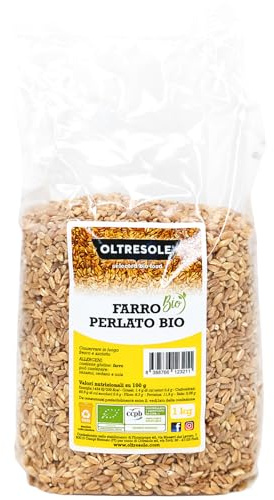 Oltresole - Épeautre perlé italien biologique 1 kg - Blé biologique riche en fibres et en protéines, fabriqué en Italie, idéal pour les produits sucrés et salés cuits au four, format familial