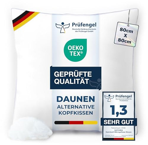 Hatchka Kopfkissen 80x80 -Hochwertige Daunenkissen Alternative Füllung, Flauschiges & gut gefülltes Kissen für Allergiker geeignet, Hochwertige Daunenalternative Mikrofaser bei 60° Waschbar