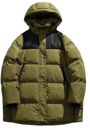 Doudoune pour homme avec capuche – Veste d'extérieur imperméable | Veste d'hiver thermique coupe-vent avec poches zippées – Veste matelassée à capuche, Vert, XS