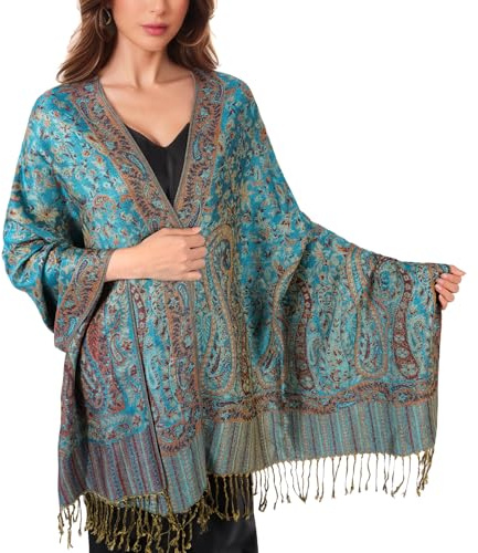 Lamca Pashmina Schal Damen, Retro Schultertuch Schal mit Paisley-Muster, Elegante Quaste Stola Tuch und Wrap für Abendkleid, Hochzeit, Alltag