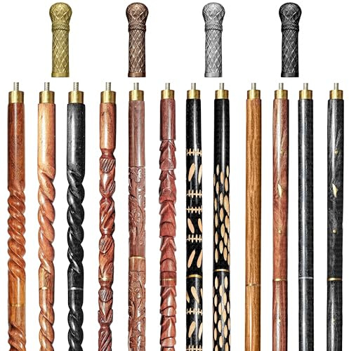 A.A.Nauticals Wood Walking Staff Cane Stick with Staff Head Handle, Rubber Ferrule, Foldable, Adjustable, Custom 31-61 in, AANWS188 (WS-08, Polished Brass, 54 in)
