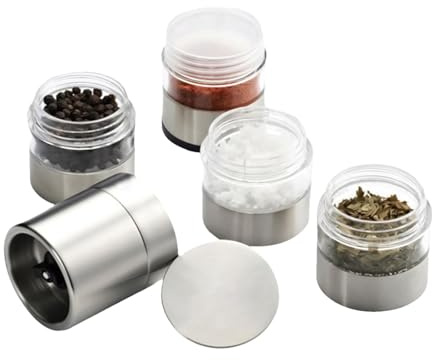 Camping Kit, Travel Kit, Salt Mill, 4 in 1 Camping Pepper Container Dispenser Storage Bottle for Outdoor BBQ Travel