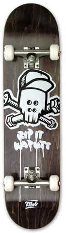 Mob Skateboard Skull 7.75 Complete - Komplettboard 31.75 x 7.75 Zoll - Holzboard aus 7 Schichten Ahornholz - fertig montiert - Einsteiger Skateboard für Kinder - Rip It Kaputt - Schwarz