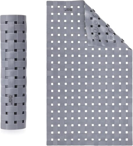 Tappetino Doccia Antiscivolo Silicone 40x70 cm, Tappeto Vasca Bagno con Ventose Alta Tenuta, Drenante, Lavabile, Morbido, Sicurezza Doccia e Vasca, Griglia Antiscivolo – Grigio