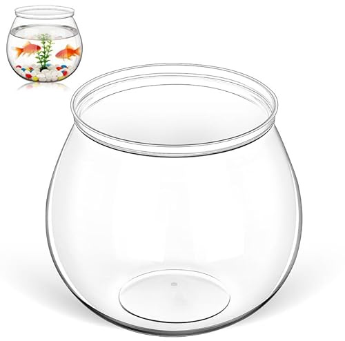 Toddmomy 1 Gallon Transparent Plastic Fish Bowl Small Round Aquarium for Goldfish Turtles Tabletop Fish Tank Office Home Decor
