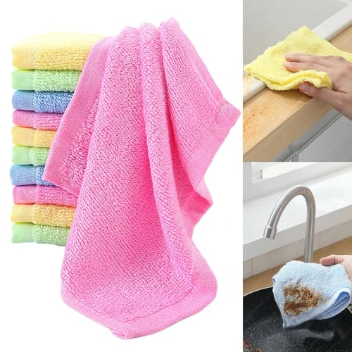 EHIOG Set di 10 Panni in Microfibra Colorati – Super Assorbenti, Anti-Grasso, Morbidi e Senza Pelucchi, Ideali per Cucina e Ristorante