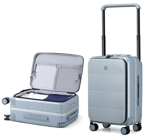 Hanke Handgepäck Koffer Breiter Griff mit 360°-Spinnerrändern Frontöffnung Koffer mit TSA-Schloss PC & Aluminium Hartschalenkoffer 49cm(46L), Grau