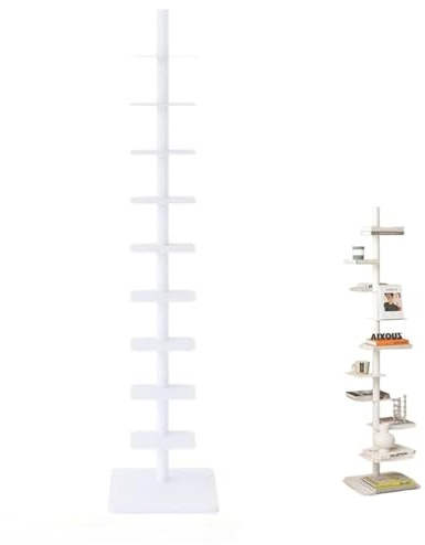 Estantería de lomo de metal de 9 niveles, estantería estrecha, torre vertical ajustable para libros, rotación libre de tres lados, ideal para espacios pequeños
