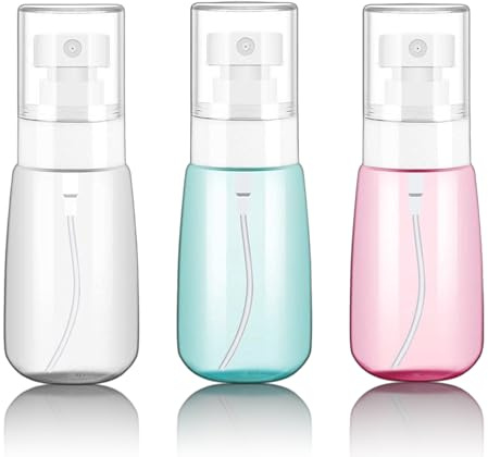 ZexJpr Zerstäuber Sprühflasche, Mini Sprühflasche 60ml, Set mit 3 Sprühflaschen in Blau, Pink und Transparent für Reisen, Kosmetik und Pflanzenpflege, Leere Sprühflaschen zum Befüllen
