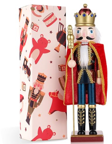 Bambola soldato schiaccianoci, decorazione natalizia tradizionale, 38 cm, figure schiaccianoci, in legno, dipinta a mano, decorazione per le vacanze, per albero di Natale, tavolo, feste e regali