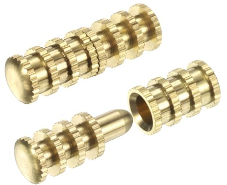 PATIKIL Table Leaf Dowel Pin 8x30mm, 10 Pack Brass Table Bolt Sleeve Connectors Top Leaf Alignment Pins for Furniture Desk, Golden