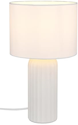 Reality Leuchten Tischleuchte Blair R51811931, Fuß Keramik Weiß, Schirm Stoff Weiß, exkl. 1x E27