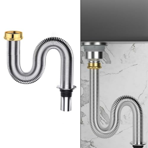 WIIYENA Tubo de drenaje para lavabo de 80/100 cm, de acero inoxidable, para fregadero de cocina, sifón, desagüe de residuos, manguera flexible, manguera de baño, ducha, grifo de cocina, cabezal de