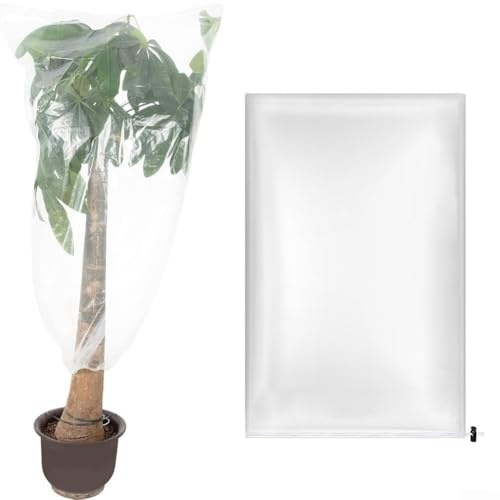 ZiStarlilife Film de protection pour plantes d'hiver avec cordon de serrage réglable, imperméable et transparent pour plantes de jardin, arbustes et jeunes arbres (150 x 180 cm)