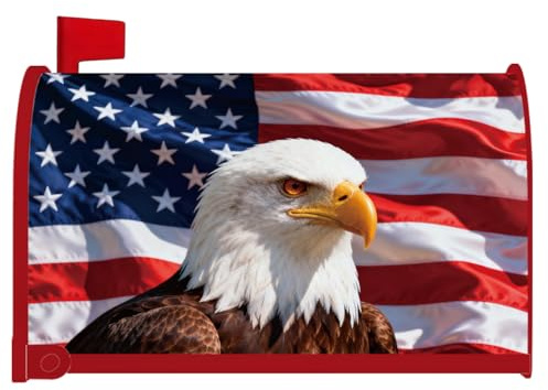 Inisajace American Flag Magnetic Mailbox Covers - Bald Eagle Patriotic Magnetic Mailbox Cover Standard Size 18 ×21 Inch, Post Letter Box Wrap Farmhouse Garden Yard Home Decorations
